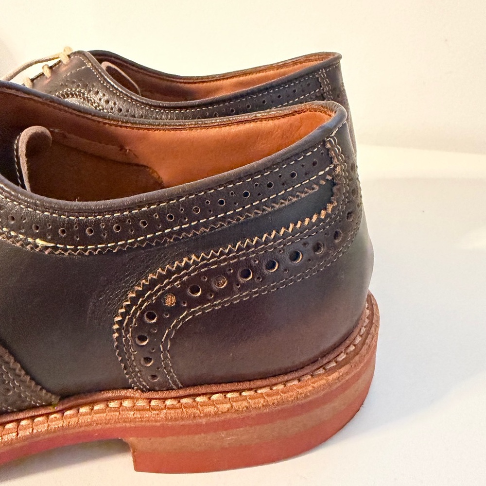 Allen Edmonds Brown Leather Wingtip Brogues with Tan Soles - Picture 15 of 16